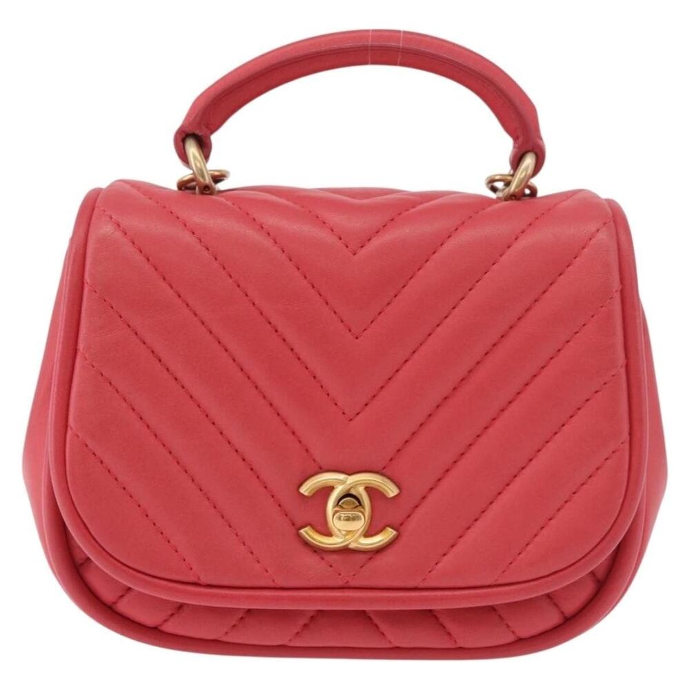Chanel Chevron V Stitch Handbag Pink Lambskin Leather
